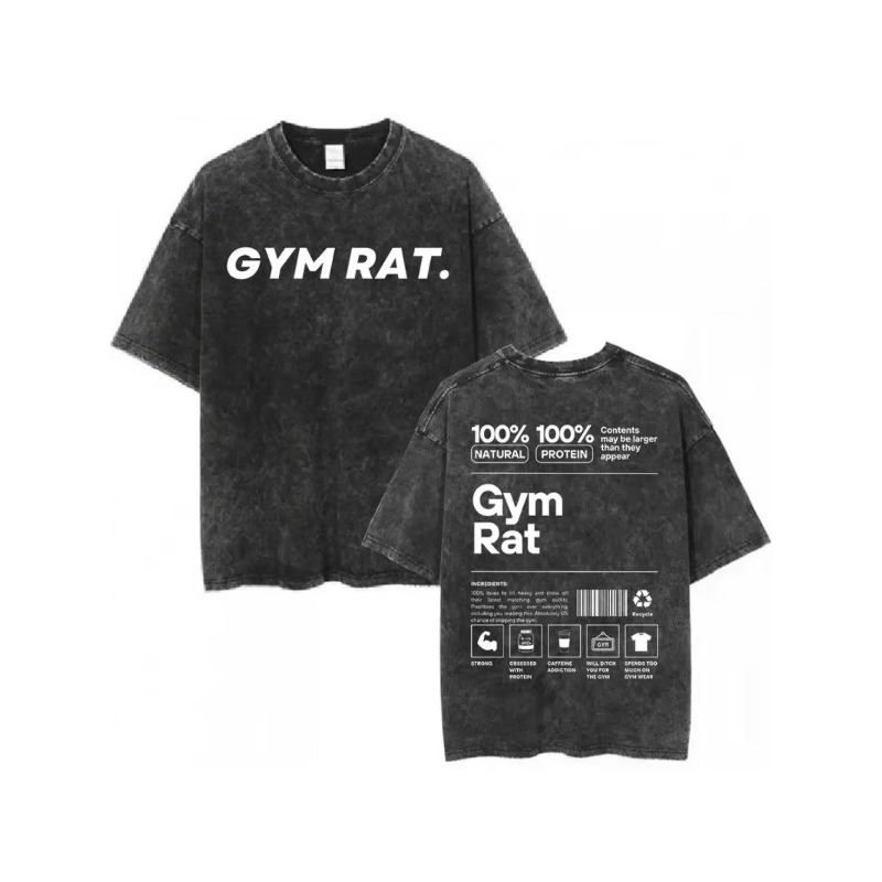 Acid Wash Vintage Graphic T Shirt - Vintage Gym Rat T-Shirt Loose Fit