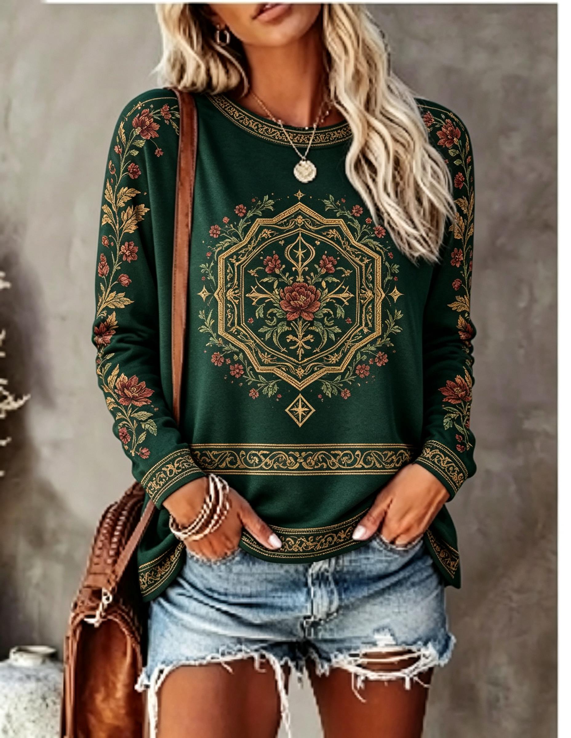 Women Crew Neck Long Sleeve T‑ - T-Shirts ulasan dan harga