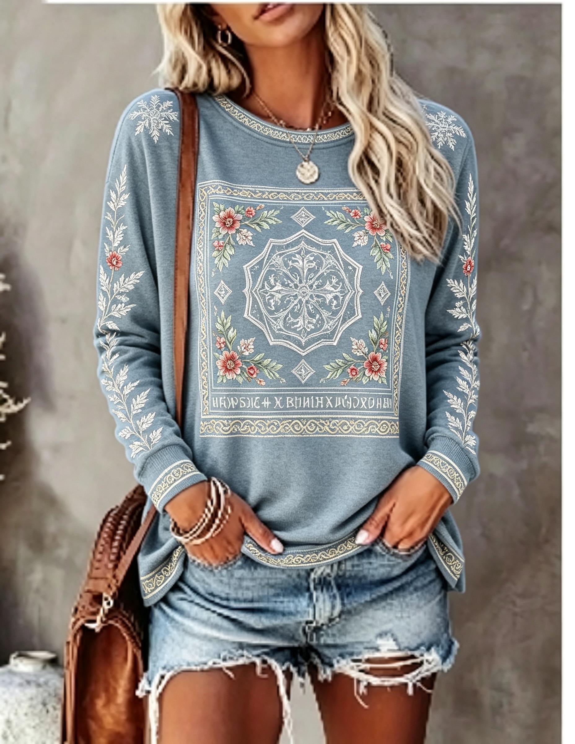 Women Crew Neck Long Sleeve T‑ - T-Shirts ulasan dan harga