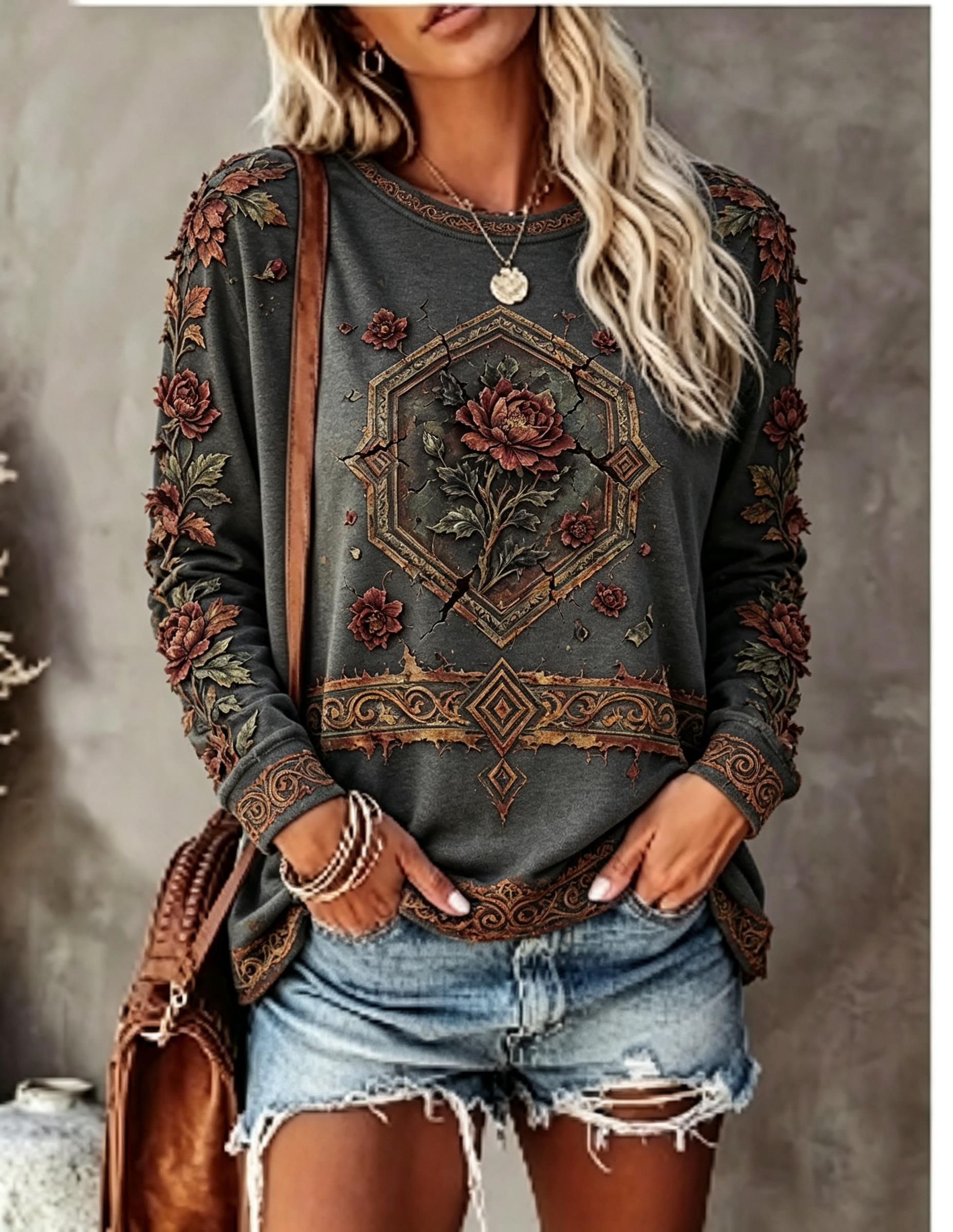 Women Crew Neck Long Sleeve T‑ - T-Shirts ulasan dan harga