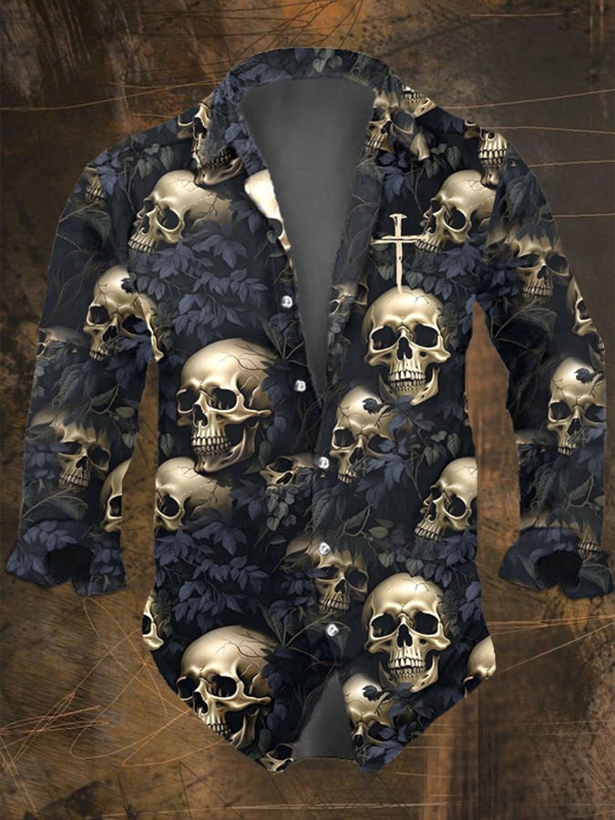 Halloween Men's Dark Skull Pri - Vintage Hawaiian Floral Shirt ulasan dan harga