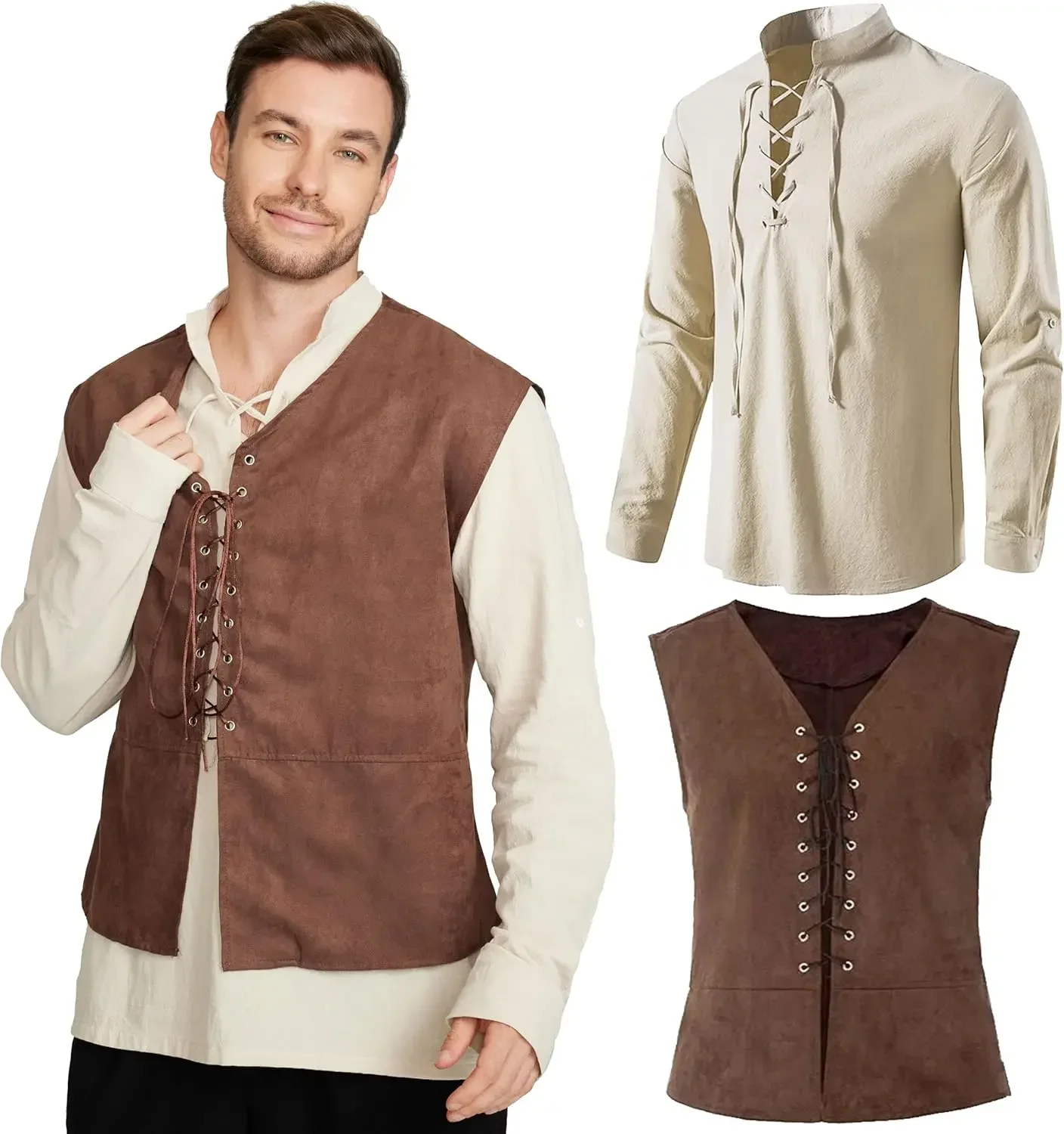2-piece Set Men's Medieval Pir - Medieval Gothic Lace Up Pirate Shirt ulasan dan harga