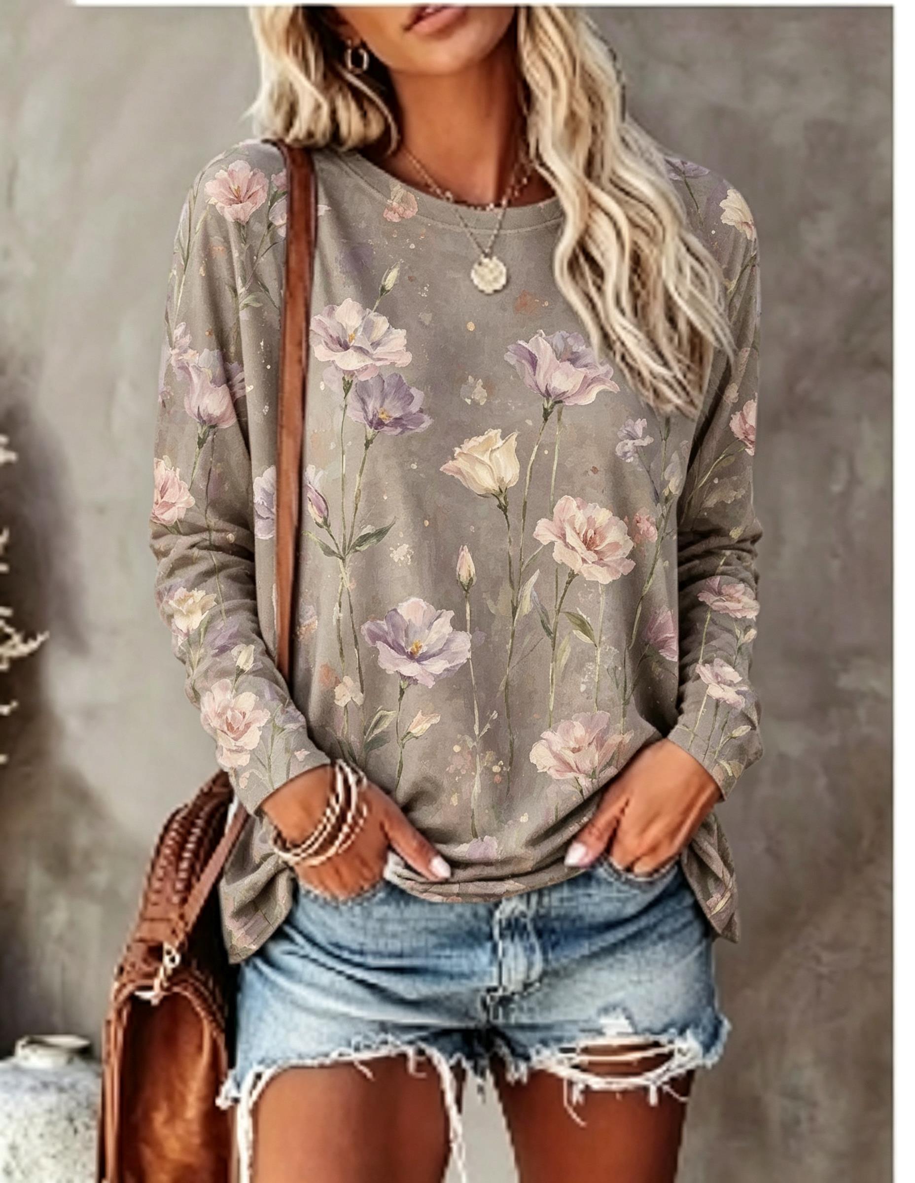 Women Long Sleeve T‑Shirt Oil  - T-Shirts ulasan dan harga