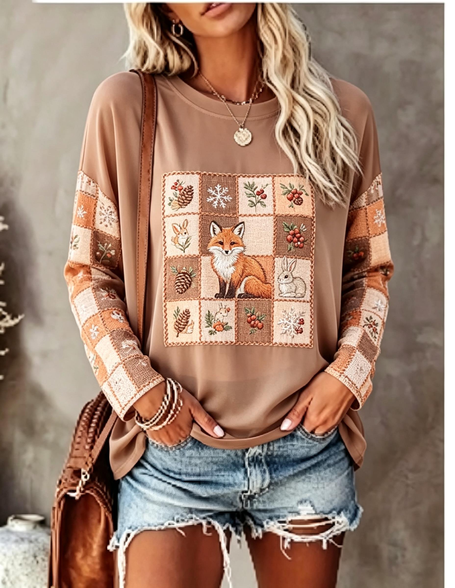 Women Long Sleeve T Shirt Fox  - T-Shirts ulasan dan harga