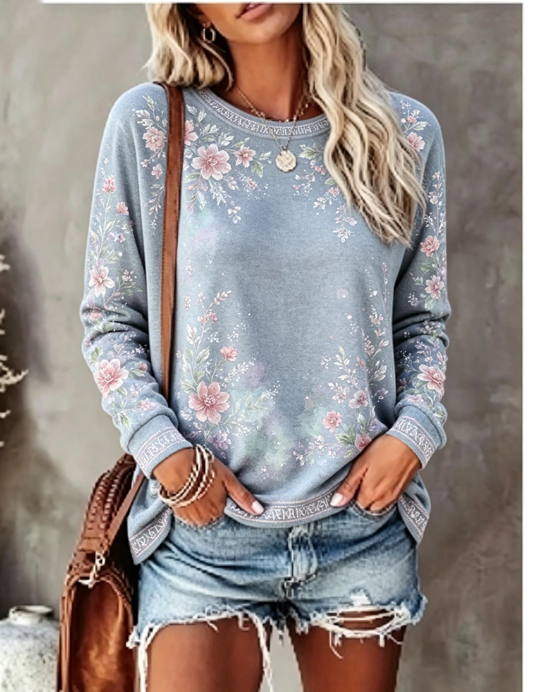 Women Crew Neck Long Sleeve T‑ - T-Shirts ulasan dan harga