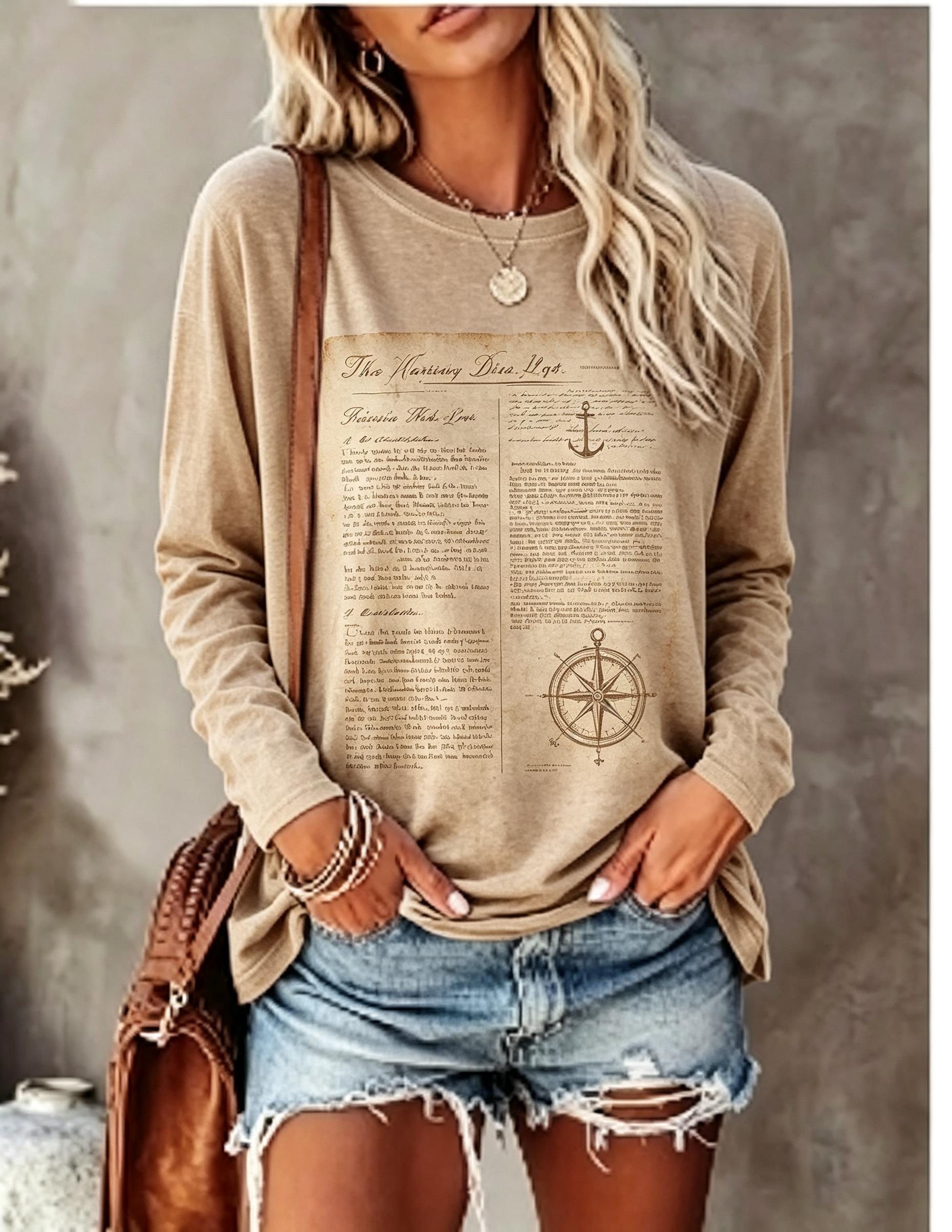 Women Long Sleeve T Shirt Vint - T-Shirts ulasan dan harga